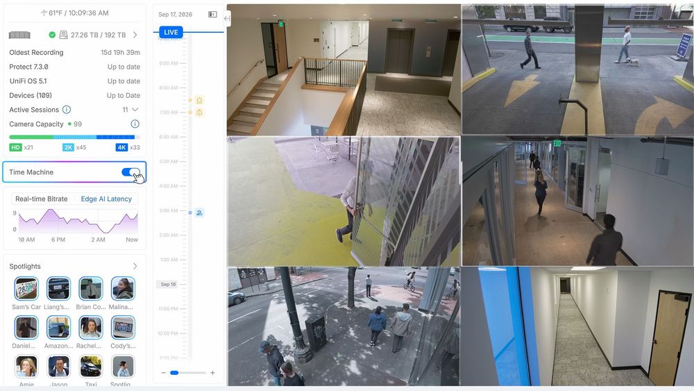 UniFi Protect Video Wall with the Time Machine timeline panel