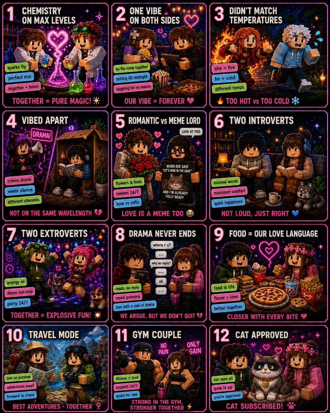 Grid of twelve pixel-art VibeCheck result cards