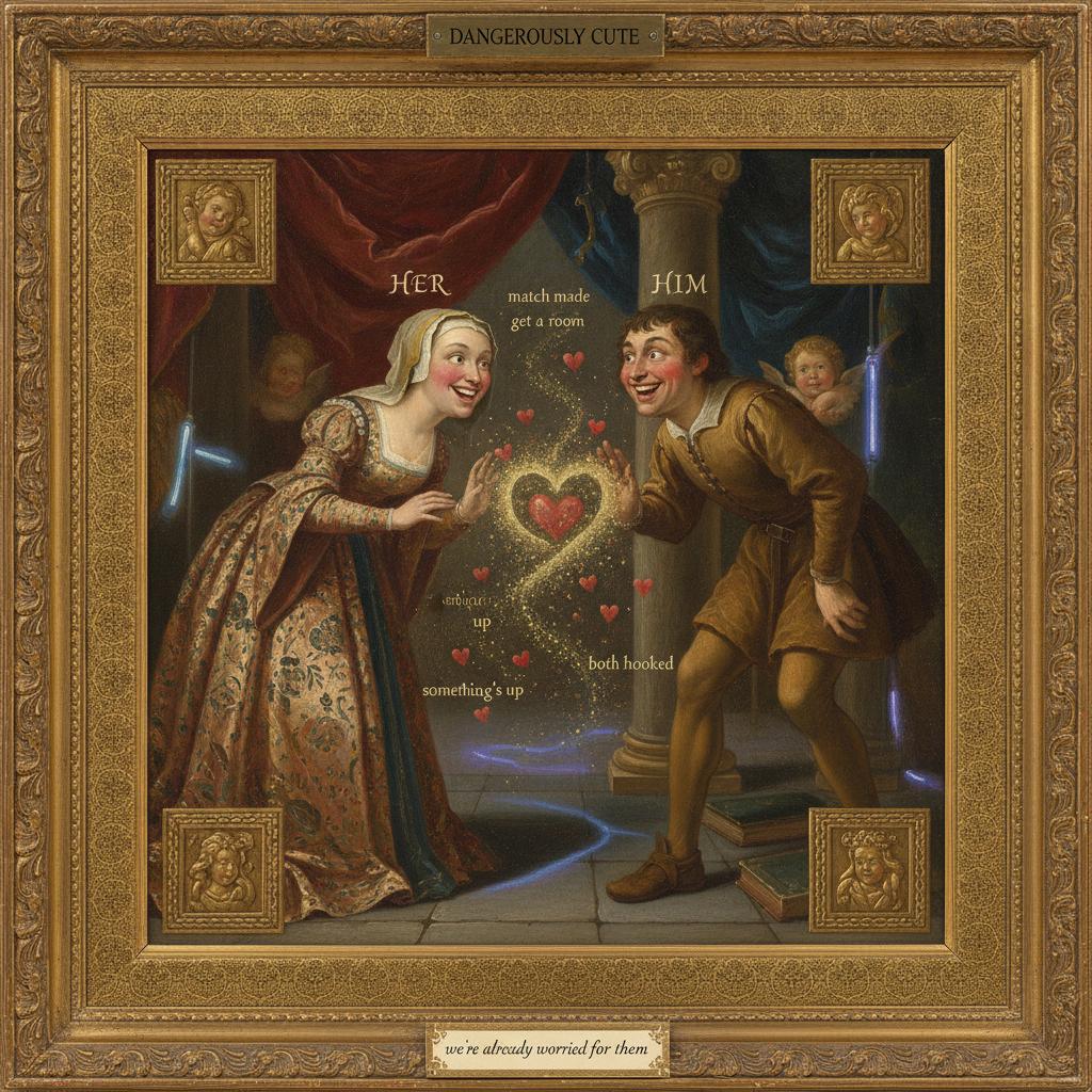 Classic painting style meme card: Dangerously Cute