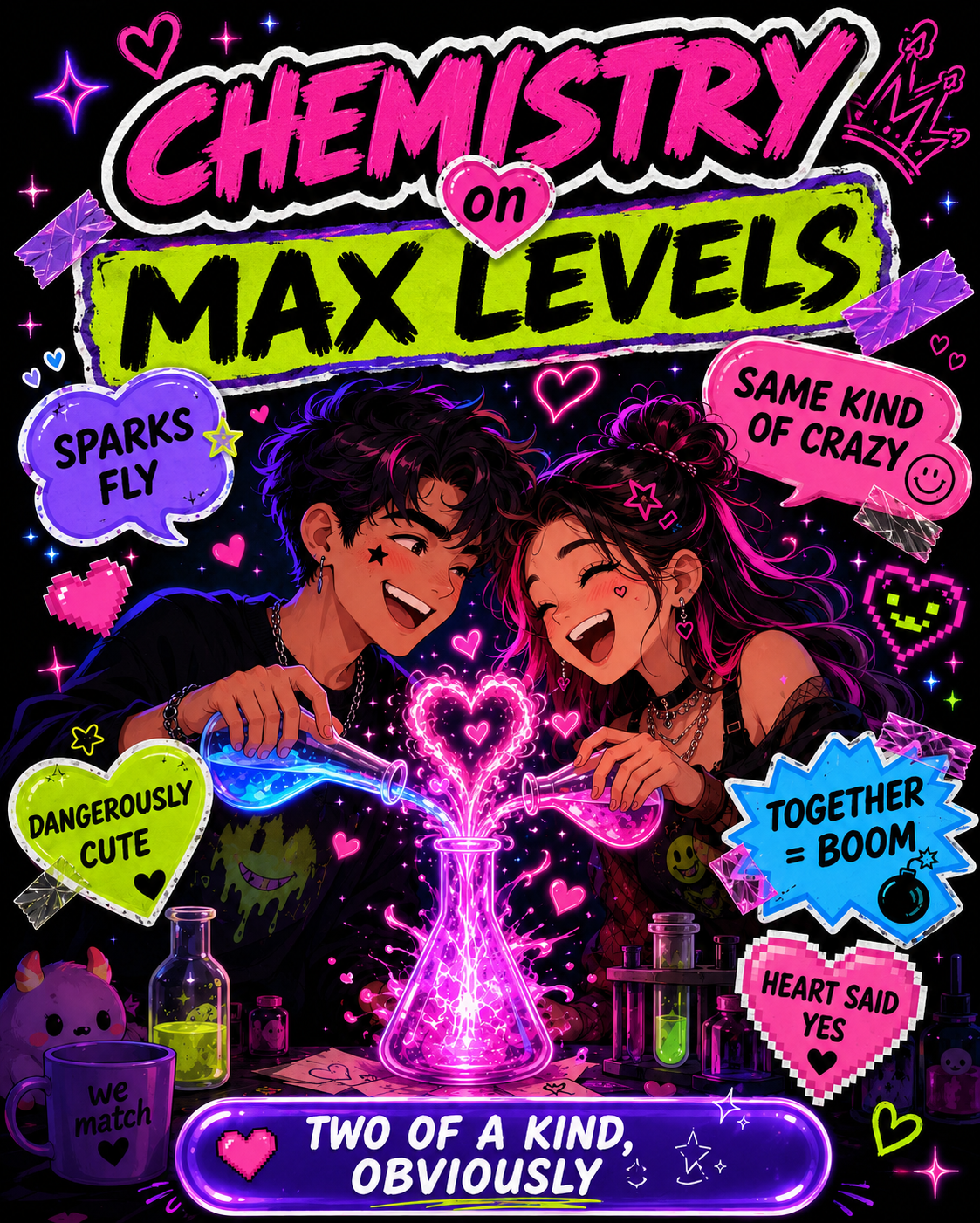 Neon meme card: Chemistry on Max Levels