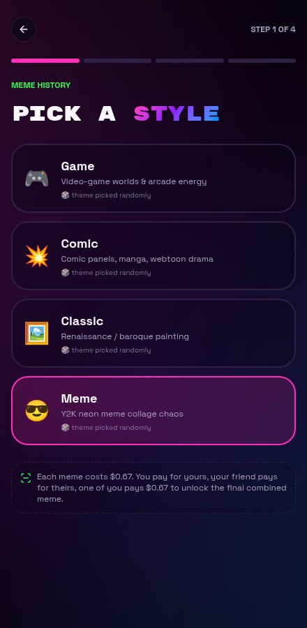 VibeCheck style picker with game, comic, classic and meme styles
